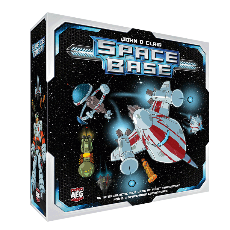 Space Base spilleboks viser rumskibflåde og rumstation